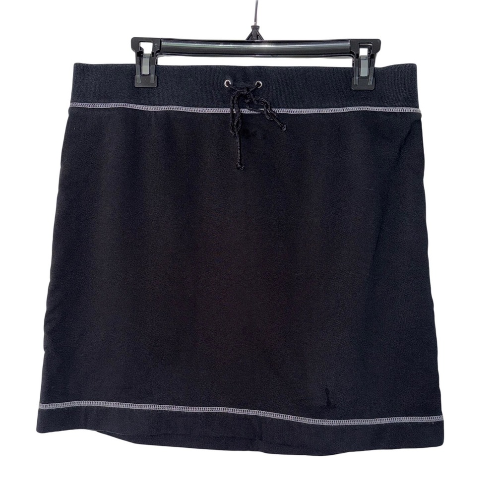 Ann Taylor LOFT Black Cotton Fleece Mini Skirt Drawstring Sporty Casual Medium